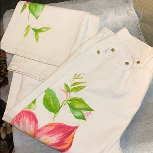 Lauren Jeans Co White tropical pink Flowers 4P